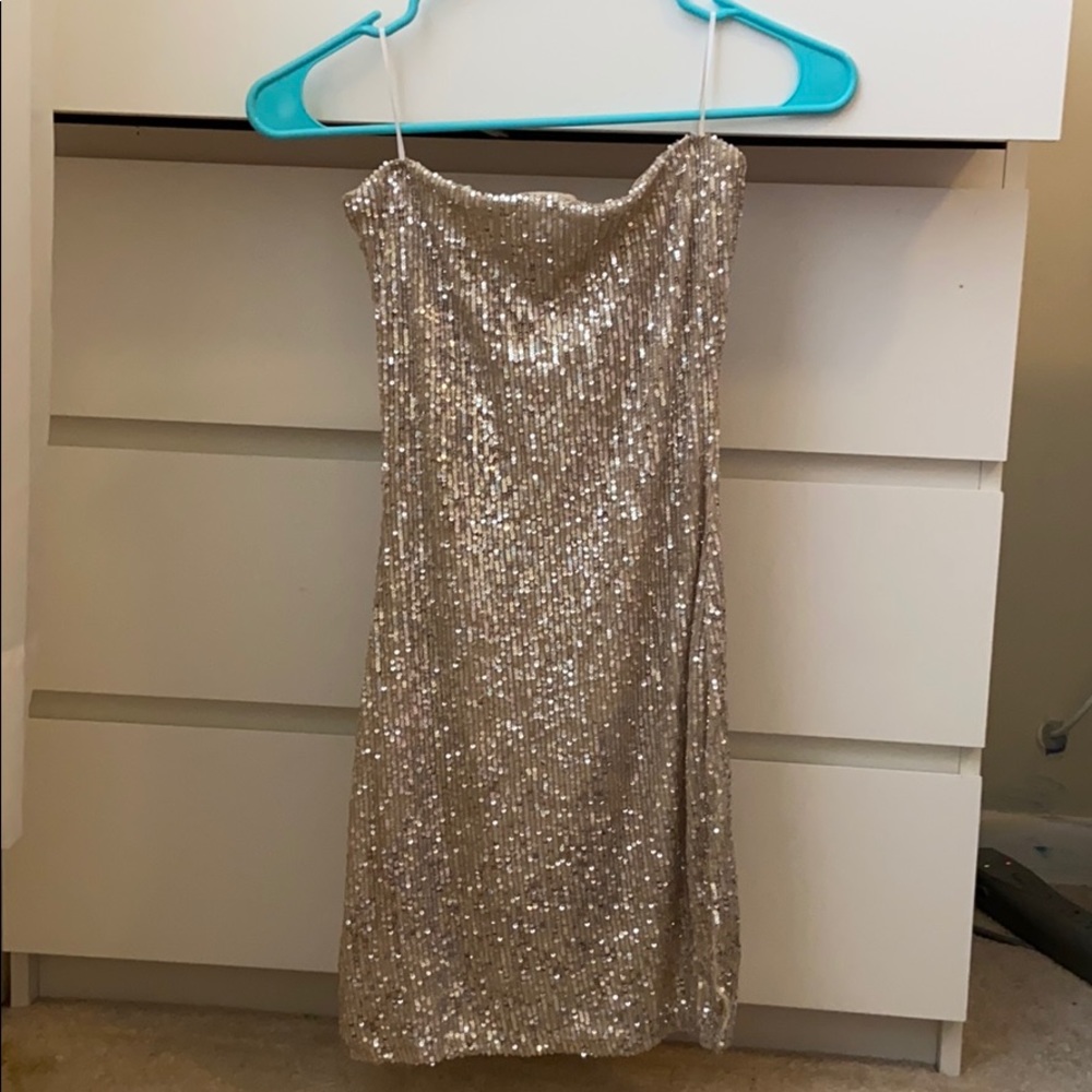 Gold tube top dress